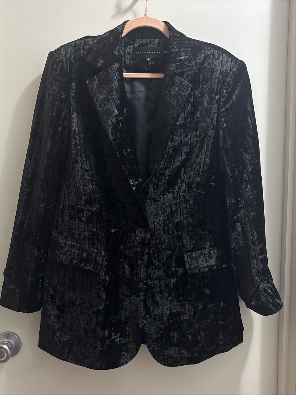 Endless Rose Black Crushed Velvet Blazer Jacket